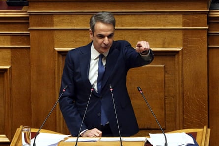 Greek prime minister Kyriakos Mitsotakis delivers a speech during a debate on the no-confidence motion against the government, Athens, 7 March 2025.