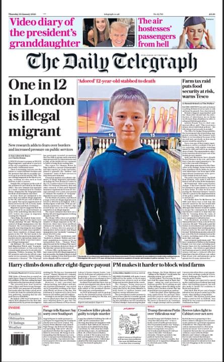 Daily Telegraph front page 23 January 2025