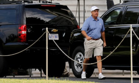 Senator Lindsey Graham leaves the White House for a round of golf with Donald Trump at the Trump National Golf Club in Sterling, Virginia, in July.