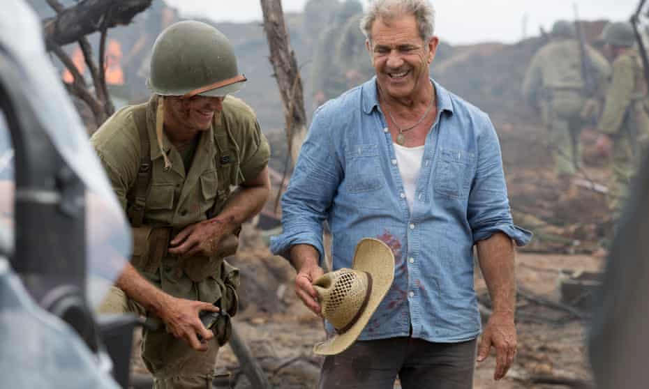 Mel Gibson on the set of Hacksaw Ridge