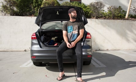 Dante, 28, found himself homeless. So he put his stuff in a small storage locker, and sleeps in the car he rents from Enterprise to drive for Uber.