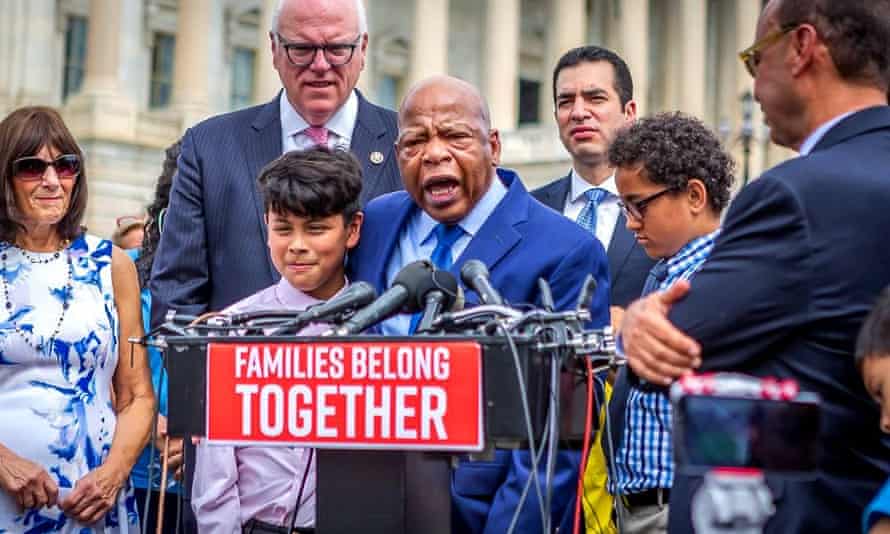 John Lewis holding a press conference in Washington in 2018 to demand that the Trump administration end its policy of separating the families of immigrants detained on their arrival in the US.