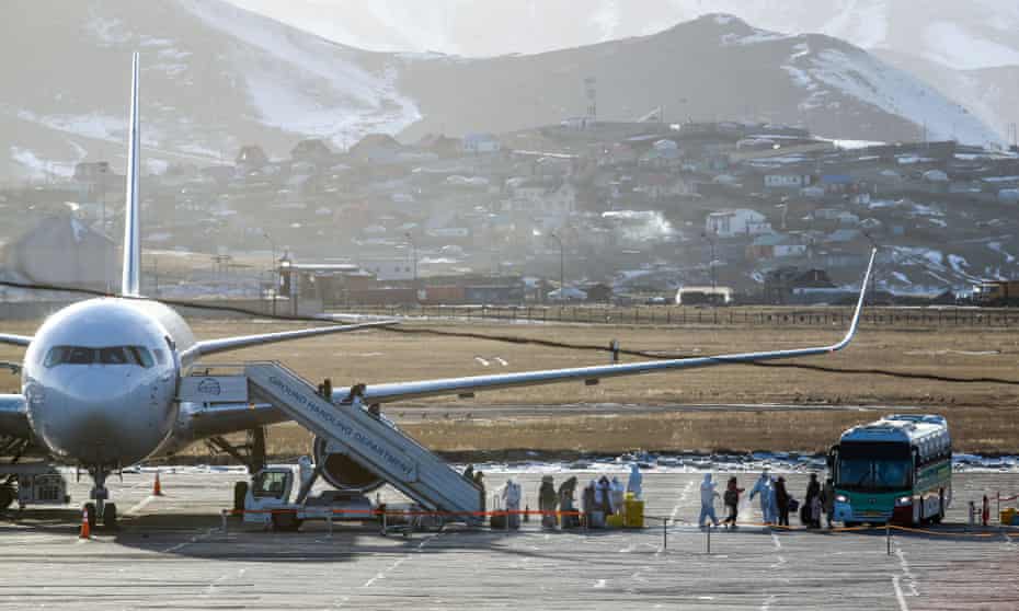 Passengers arrive at Chinggis Khaan International Airport in Ulaanbaatar, the capital of Mongolia, in March.