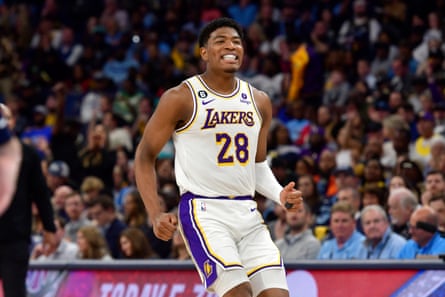 Rui Hachimura reacts during Game 1 of the Lakers’ first-round series against the Grizzlies.