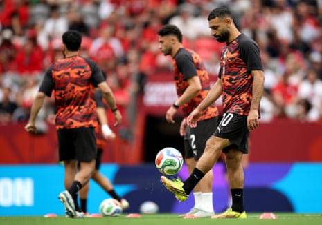 Mo Salah warms up in Vancouver