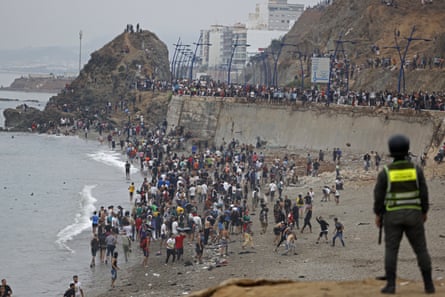Crowds gather near Fnideq on the Morocco-Spain border, 31 July 2026.