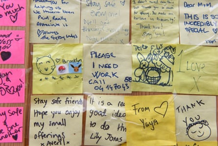Post-it notes with comments and drawings at the centre