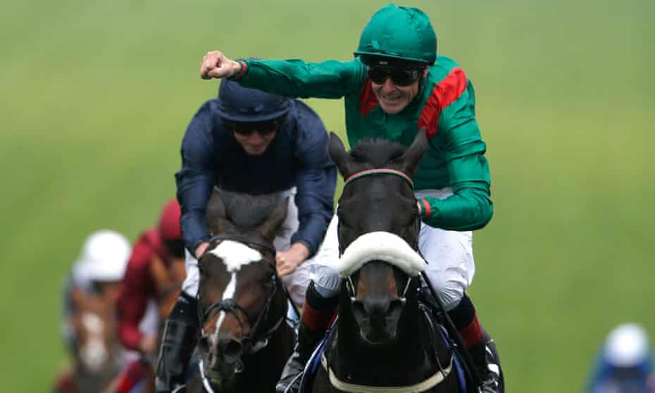 Pat Smullen celebrates as Harzand passes the winning post in Saturday’s Derby at Epsom.