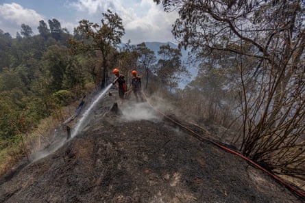 A forest fire breaks out on Mount Bromo in East Java, Indonesia.