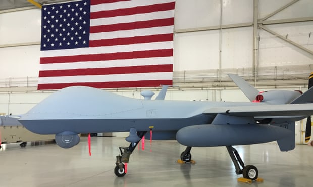 An MQ-9 Reaper drone sits in a maintenance bay at Creech air force base in Nevada.