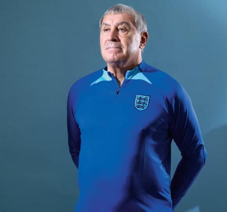 Peter Shilton, former England goalkeeper, against blue background, Nov 2022