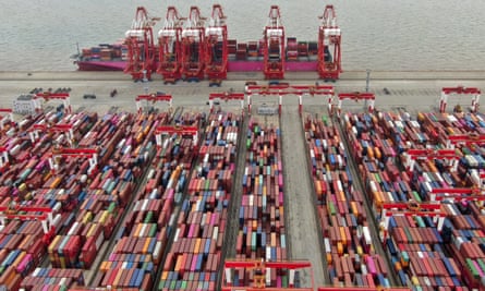 An aerial view of the Yangshan container port in Shanghai