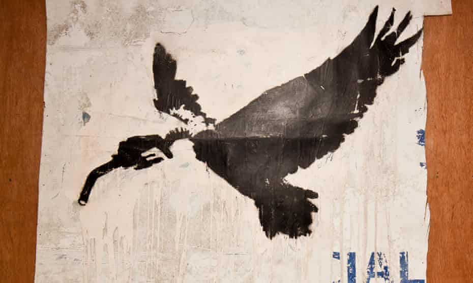 The Banksy image salvaged from a derelict container on Dungeness beach.