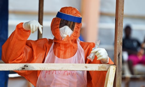 A health worker at a treatment centre near Freetown, Sierra Leone, during the 2014 Ebola outbreak.