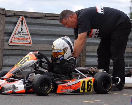 Lando in a cart with Rob Dodds behind him
