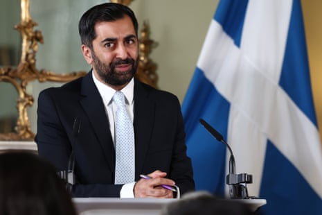 Humza Yousaf speaking at his press conference at Bute House.