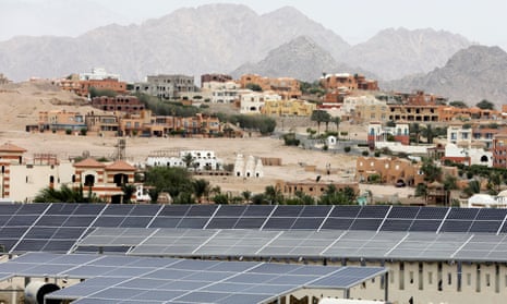 Solar panels on the roof of a hotel in Sharm el-Sheikh, where Cop27 will take place in November