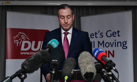 Former first minister Paul Givan speaks at a press conference to announce his resignation on February 3, 2022 in Belfast.