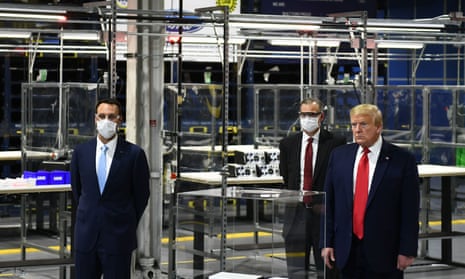 US President Donald Trump tours the Ford Rawsonville plant in Ypsilanti, Michigan.