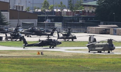 Military helicopters at US army base Camp Humphreys in Pyeongtaek, South Korea
