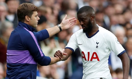 Tanguy Ndombele with Mauricio Pochettino in September 2019. The then Tottenham manager is now in charge of PSG.