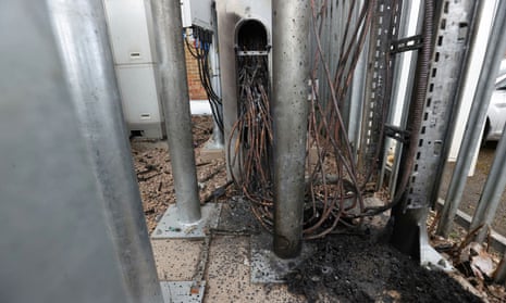 A telecoms mast damaged by fire in Sparkhill, Birmingham