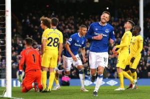 Gylfi Sigurdsson celebrates after scoring Everton's second goal.