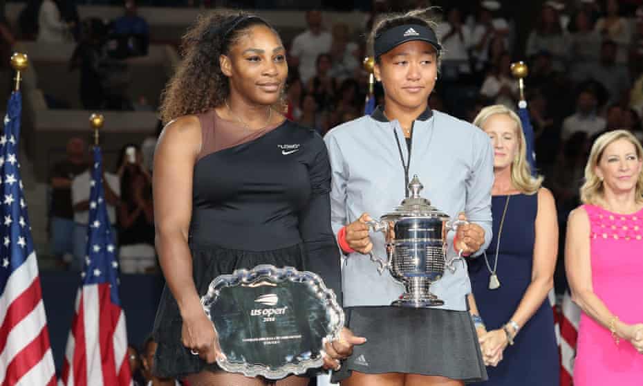 Serena Williams and Naomi Osaka with their trophies after playing the US Open women’s final.