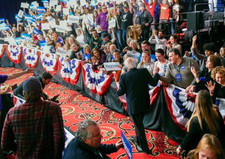 Bernie Sanders greets supporters