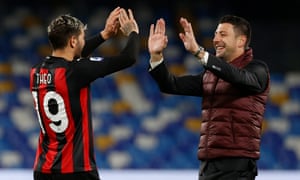Theo Hernández celebrates with stand-in coach, and former teammate of Ibrahimovic, Daniele Bonera.