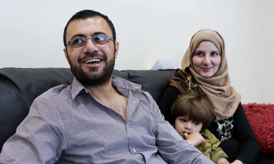 Syrian refugees Talal Khaled Marwan, 32, his wife Maha, 26, and their son Hisham