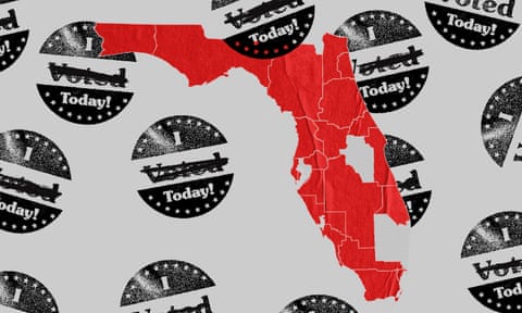 Illustration of Florida in red on stickers saying 'I voted today'