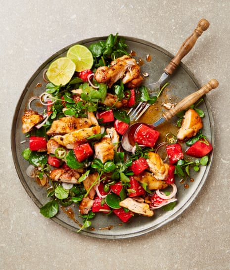 Yotam Ottolenghi's peppered chicken and pickled watermelon salad.