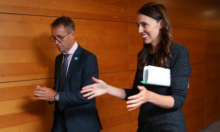 New Zealand’s director general of health Ashley Bloomfield with prime minister Jacinda Ardern
