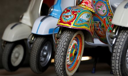 A restored Vespa painted in Pakistani truck-art style in Islamabad, Pakistan.