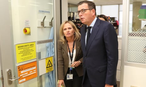 Victorian Premier Daniel Andrews at the Doherty Institute in Melbourne with Professor Sharon Lewin.