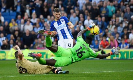 Brighton & Hove Albion's Pascal Gross scores their fourth goal.