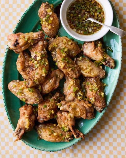Helen Graves’ chicken wings with spring onion and ginger sauce.