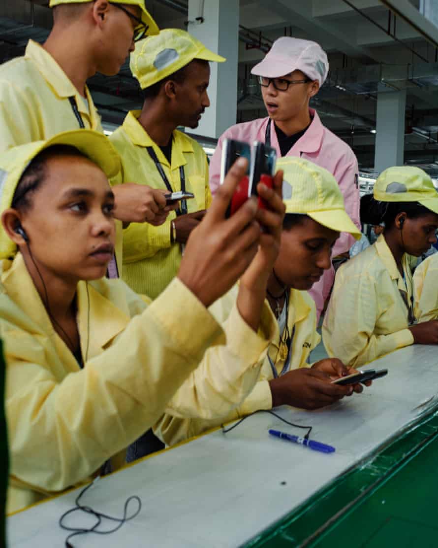 Local and Chinese workers at the Tecno Mobile factory in Addis Ababa, Ethiopia, September 2019