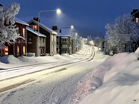 Kiruna town on a blue light December afternoon