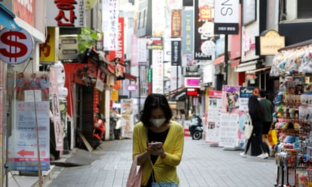 A woman in Myeongdong shopping district in Seoul, South Korea.