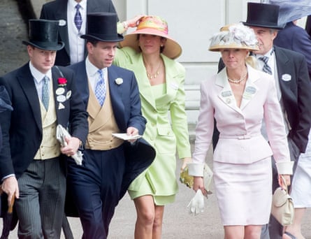 Maxwell (in green dress) at Royal Ascot in 2000, with Prince Andrew (second from left) and Jeffrey Epstein (far right).