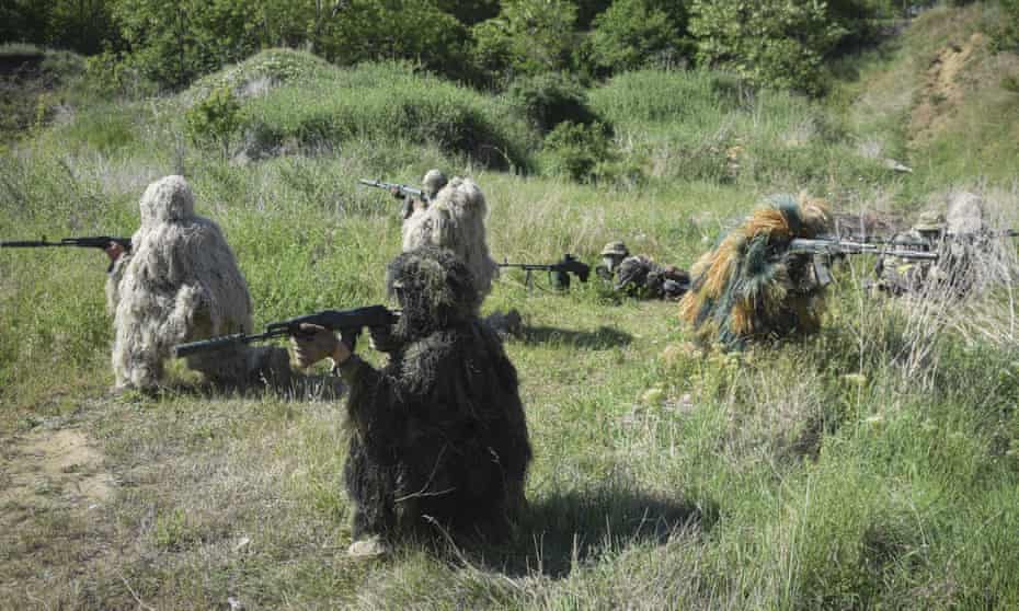 Ukrainian soldiers train on the outskirts of Odesa last week.