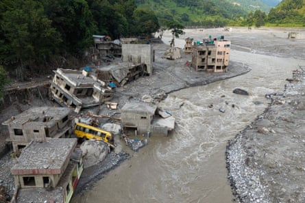 The Trishuli river in the aftermath of flash floods at Betrawati in Nepal’s Nuwakot district. Prof Richard Betts said the flooding catastrophe was a demonstration of why the world needed to limit overshoot and come back to 1.5C.
