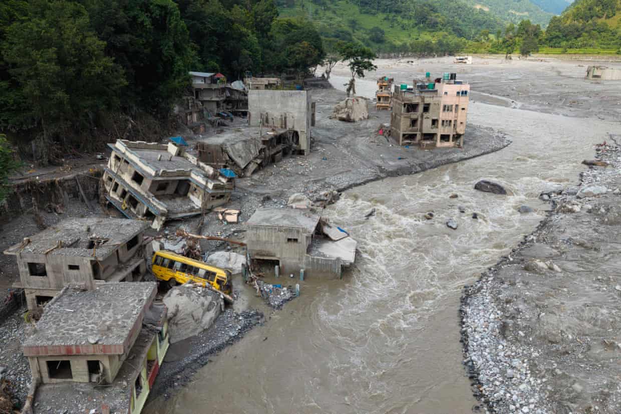 The Trishuli river in the aftermath of flash floods at Betrawati in Nepal’s Nuwakot district. Prof Richard Betts said the flooding catastrophe was a demonstration of why the world needed to limit over