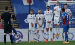 The wall is powerless to prevent Ebere Eze scoring a brilliant free-kick for Crystal Palace during Leeds’s 4-1 defeat