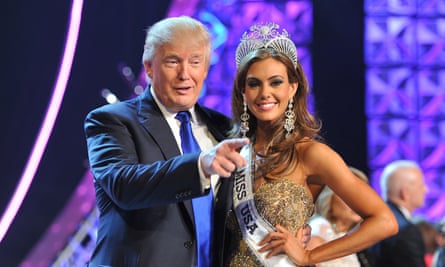Donald Trump, left, and Erin Brady pose onstage after Brady won the 2013 Miss USA pageant in Las Vegas.