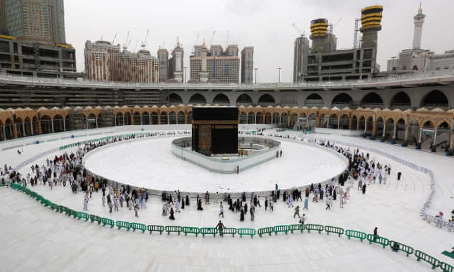 Worshippers walk around the Ka’bah in Mecca’s Grand Mosque