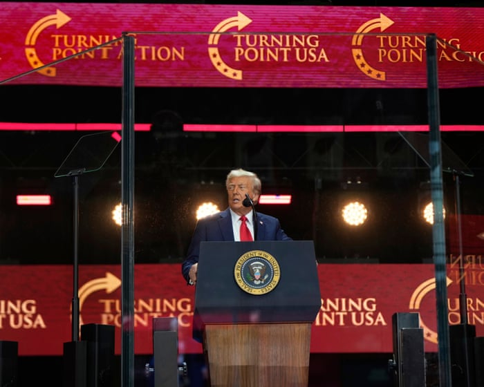 Trump hails Charlie Kirk as ‘a martyr for America’s freedom’ at memorial – US politics live