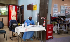 Security at the entrance of the A&E ward at George Mukhari Academic Hospital in Ga-Rankuwa, South Africa.